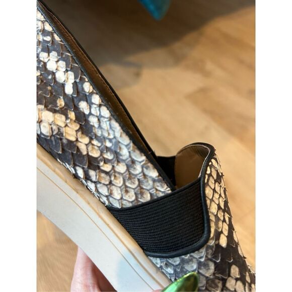 Vince python snake embossed slip on sneakers black beige size 7 leather - Picture 10 of 10